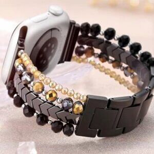 NEW Luxury Fashion Gold/Black Beaded Pearls Apple Watch Band